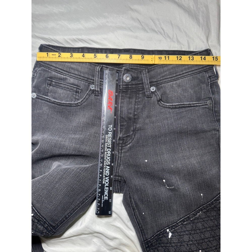 Heroes Motors Super Slim Biker Jeans Mens 30x32 Black Paint Splatter Moto Pants - Picture 4 of 7